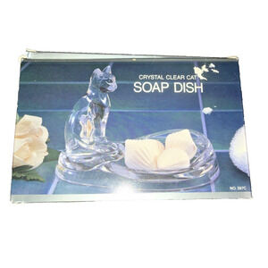 Vintage 1993 Crystal Clear Cat Soap Dish – Tint Burgundy CB Creative Bath (NIB)